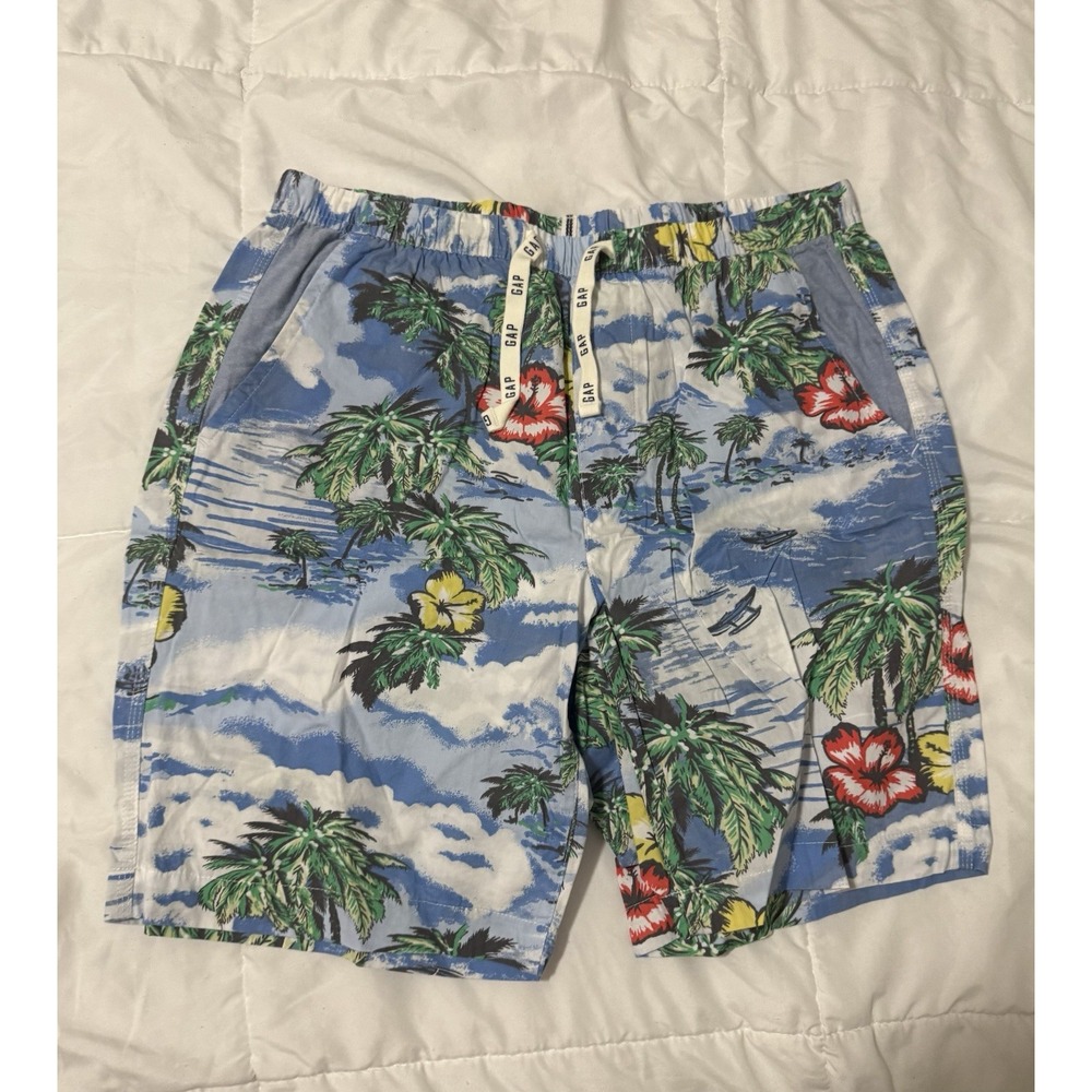 GAP for Good Mens Vintage Vibe Tropical Palm Tree Hibiscus Cotton Shorts Medium